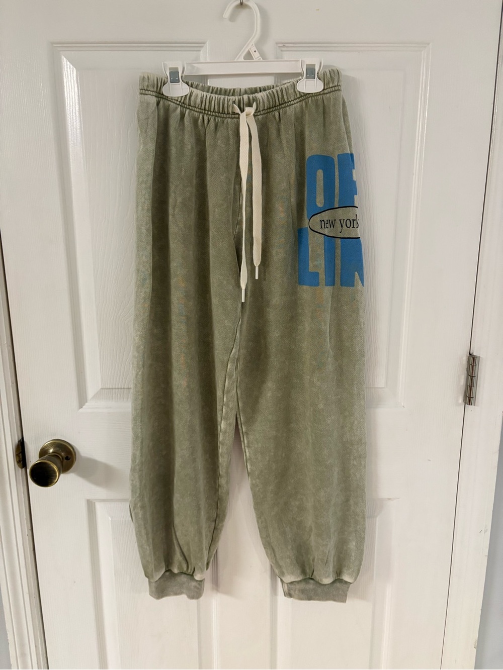 NEW aerie Olive Green Sweatpants with Blue Graphic
